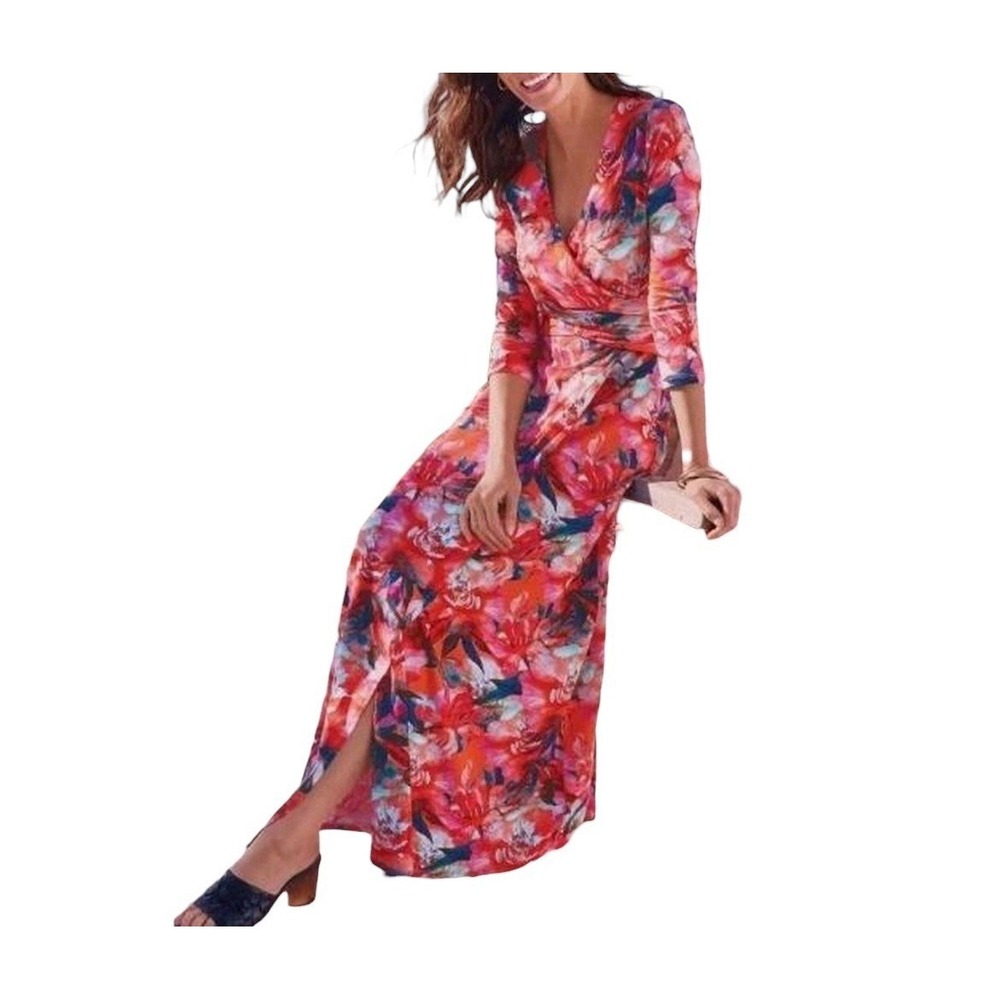 Soft Surroundings Coral Floral Maxi Dress